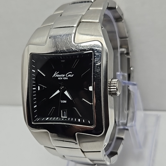 Mens Kenneth Cole 36mm Date Silver Tone Black Stainless Watch KC3405 New Battery - Picture 2 of 8